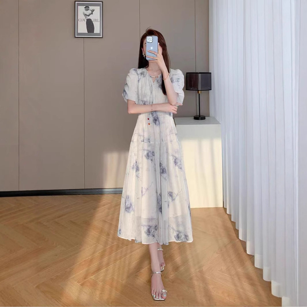 水墨画连衣裙女2025新款