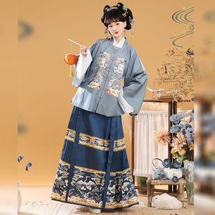 原创【福泽】明制汉服女提花方领补服短袄半袖国风马面裙秋冬新款