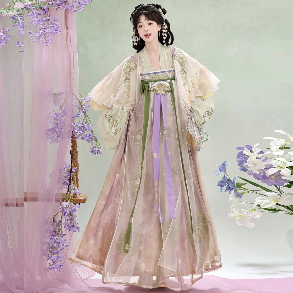 原创汉服女唐制绣花齐胸襦裙斗篷