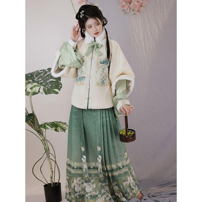 国风披袄琵琶袖马面裙加绒加厚