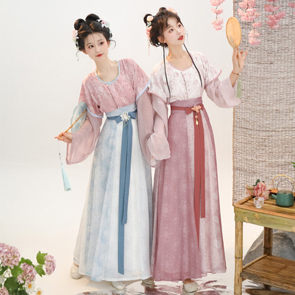 [小唐春]原创唐制汉服印刷唐褙子国风春夏圆领衫女齐腰八破裙日常