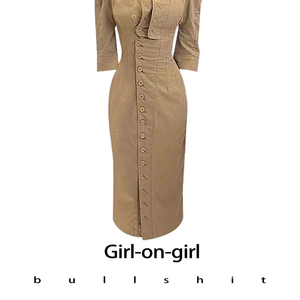 现货秒发！卜斯斯 法式复古宽肩收腰显瘦五分袖女士连衣裙