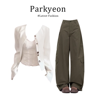 Parkyeon千金风贵系穿搭高级感小香风外套内搭纯欲小吊带阔腿裤