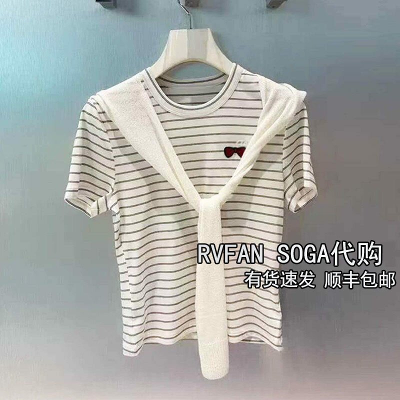 REVANYAYA芮范雅2026夏季新款条纹短袖T恤女针织小上衣R31001141