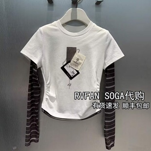 REVANYAYA芮范雅2026春新款小个子假两件长袖T恤女上衣R11001381