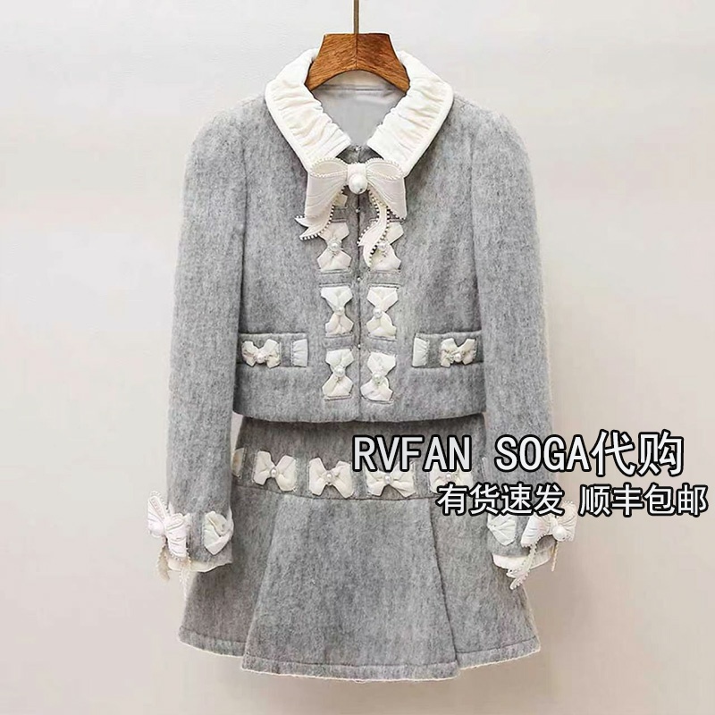 REVANYAYA芮范雅2025冬季新款小个子毛呢短外套半身裙短裙女套装