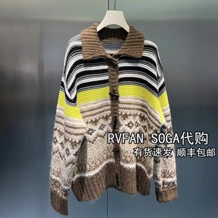 REVANYAYA芮范雅2025冬新款 女宽松条纹毛衣外套R92802591 针织开衫