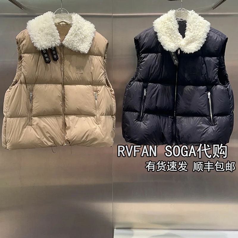 REVANYAYA芮范雅2025冬季新款羊羔毛领羽绒马甲女保暖背心短外套
