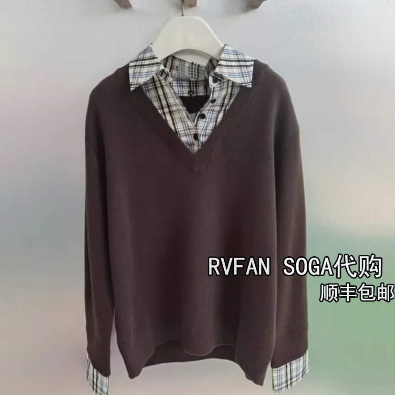 REVANYAYA芮范雅2025冬季新款假两件针织衫女V毛衣上衣R90601242