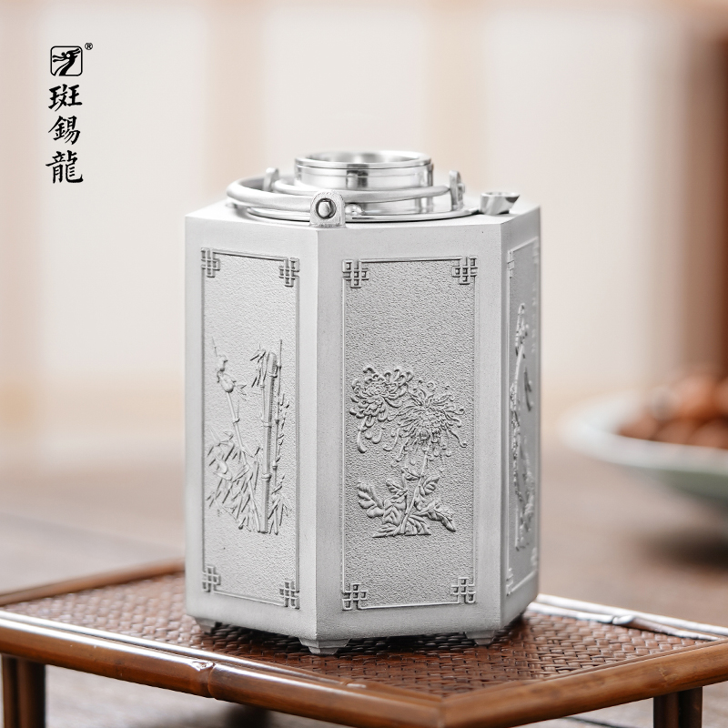 斑锡龙太白六方纯锡温酒器烫酒壶热酒壶家用仿古酒具套装热黄酒