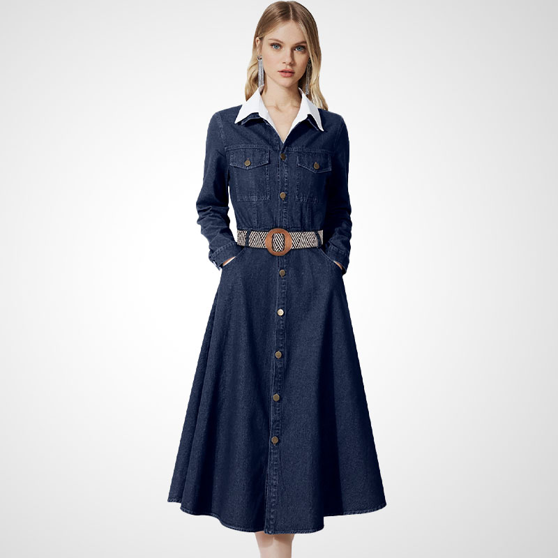 时尚复古高级感牛仔连衣裙