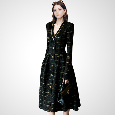 时尚收腰显瘦中长款连衣裙