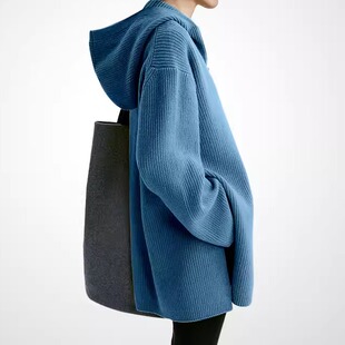 洋气时尚慵懒风连帽毛衣女中长款春季2026新款宽松休闲针织衫上衣