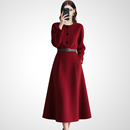 收腰显瘦长裙 复古酒红色赫本风连衣裙女2025秋冬新款 兰卡时尚 法式