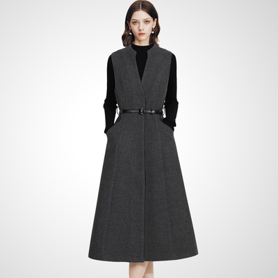 时尚毛呢V领无袖背心裙女