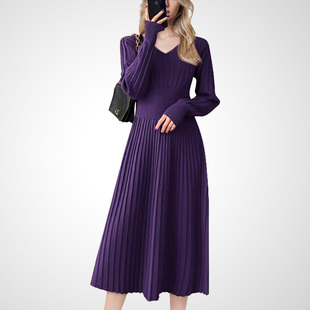 名媛气质春款连衣裙女中长款2026年新款时尚修身收腰法式针织裙子