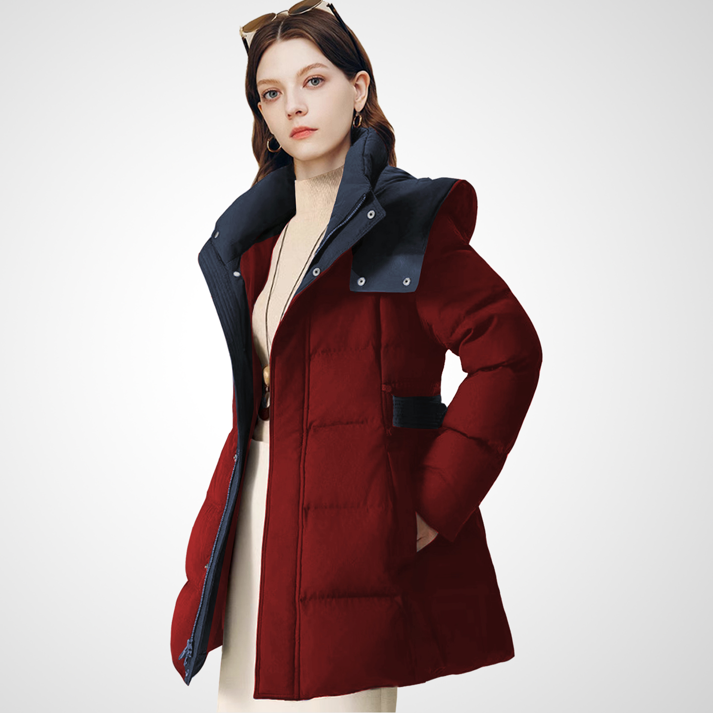 兰卡时尚设计感拉链连帽羽绒服2025冬季新款撞色洋气厚款保暖外套