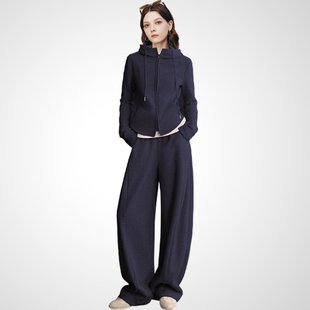 套装 酒红色连帽卫衣阔腿裤 宽松显瘦两件套潮 2025秋冬新款 兰卡时尚