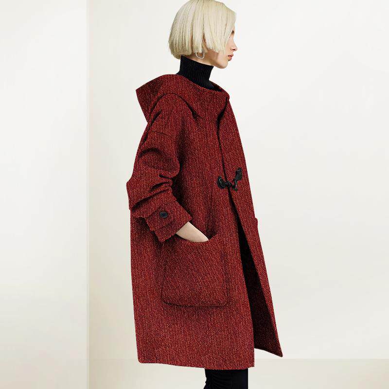 兰卡时尚宽松连帽红色呢子大衣2025年冬装新款显瘦毛呢减龄外套女,女装/女士精品,毛呢外套,淘宝优惠券,粉丝福利购,淘宝优惠卷