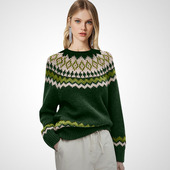 外穿打底针织衫 2026年新款 上衣 洋气绿色复古提花毛衣女士春季 时尚