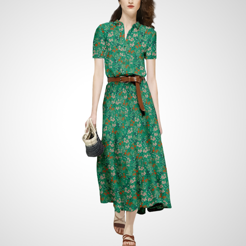 2025年夏装新款洋气减龄甜美欧美短袖时尚印花职业OL百搭A字裙子