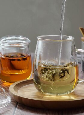 高硼硅玻璃茶杯透明三件套杯蘑菇杯花茶杯办公室喝茶泡红茶杯N541