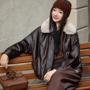 独特超好看短款PU皮外套女冬加绒加厚2026年新款带毛领派克棉服
