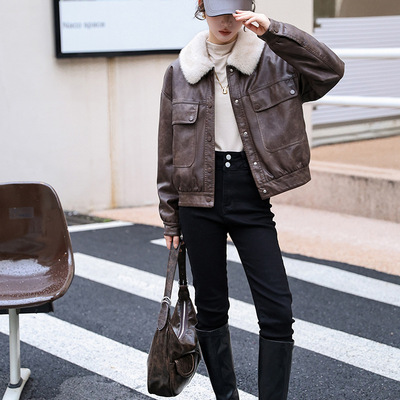 宽松加绒短款獭兔毛皮衣外套女