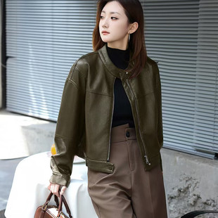 酷飒风短款军绿皮衣外套女2026秋冬季新款机车气质夹克小个子爆款