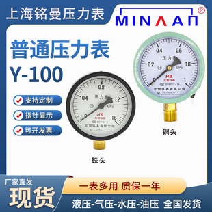 宏佰压力表Y100气压液压油压螺纹M20*1.5精度1.6铜头铁头碳钢变径