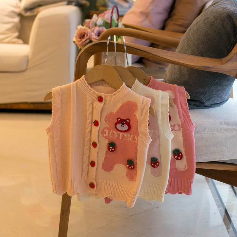 女童背心外穿针织开衫宝宝秋装2023卡通新款儿童毛衣马甲韩版小童