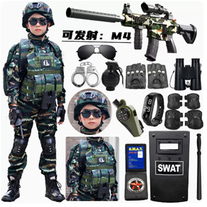 儿童迷彩服套装春季长袖户外拓展训练小警察玩具枪特种兵全套装备