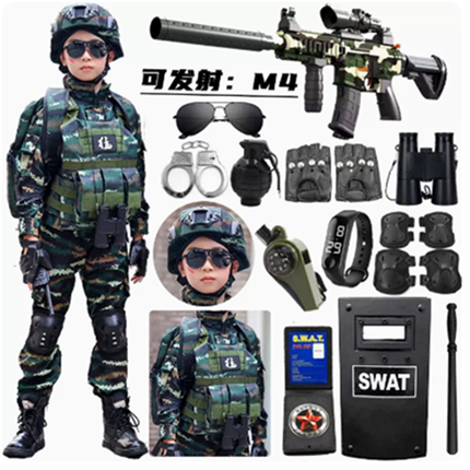 儿童迷彩服套装春季长袖户外拓展训练小警察玩具枪特种兵全套装备