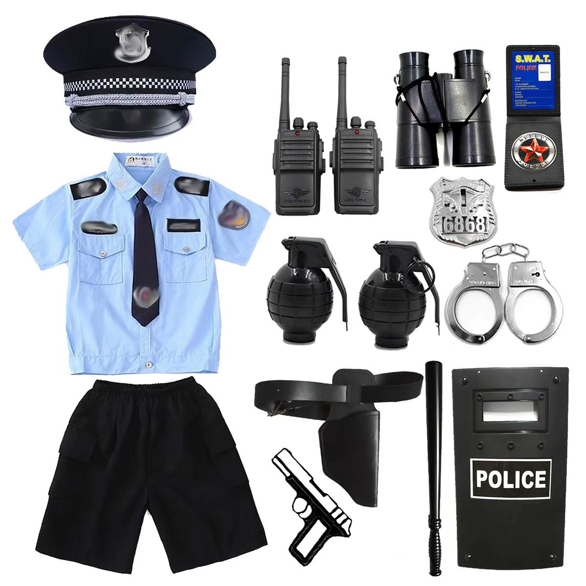 儿童小军装警官交警玩具枪套装男女童玩具小警察制服黑猫警长帽子