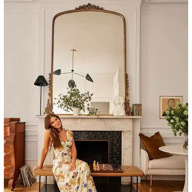 法式复古欧式化妆镜梳妆台大号桌面壁炉挂墙网红雕花宫延装饰镜子