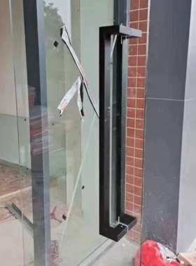 无指纹黑色推拉哑黑色地弹簧玻璃门铝合金方管木门把手有框门拉手