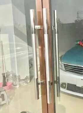 玻璃门圆管把手拉手黑色斜偏位有框门黑钛不锈钢马蹄脚玫瑰金拐脚