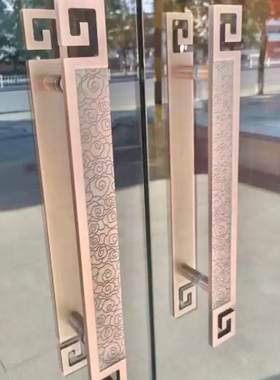 有无框祥云扶手青古铜红古铜黑色木门玻璃门把手拉手大门中式