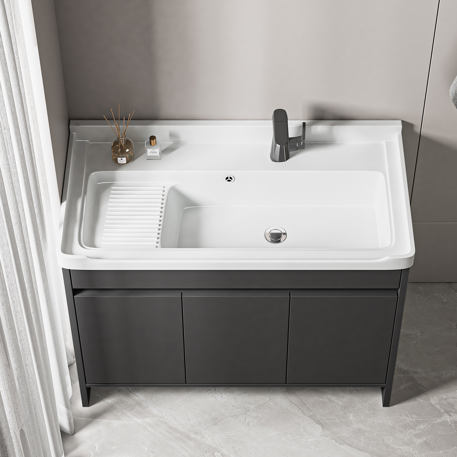 蜂窝铝浴室柜组合一体陶瓷盆洗手台洗漱台现代风阳台洗衣盆带搓板,家装主材,浴室柜组合,淘宝优惠券,粉丝福利购,淘宝优惠卷