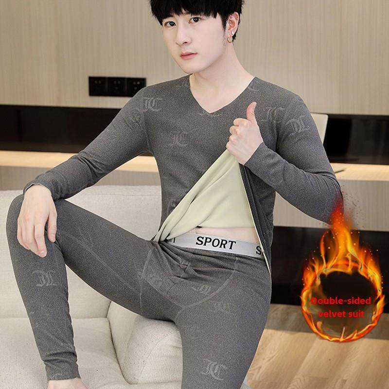 德绒保暖套装男士内衣2025新款无痕V领紧身冬季学生发热秋衣秋裤,女士内衣/男士内衣/家居服,保暖套装,淘宝优惠券,粉丝福利购,淘宝优惠卷