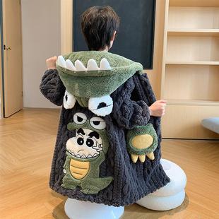 男童珊瑚绒家居服加厚睡袍秋冬装中大童卡通儿童法兰绒睡衣套装