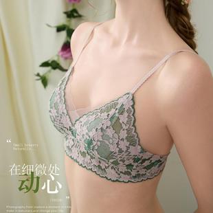 性感美背交叉内衣女薄款 法式 大胸显小胸蕾丝大U露背三角杯文胸罩