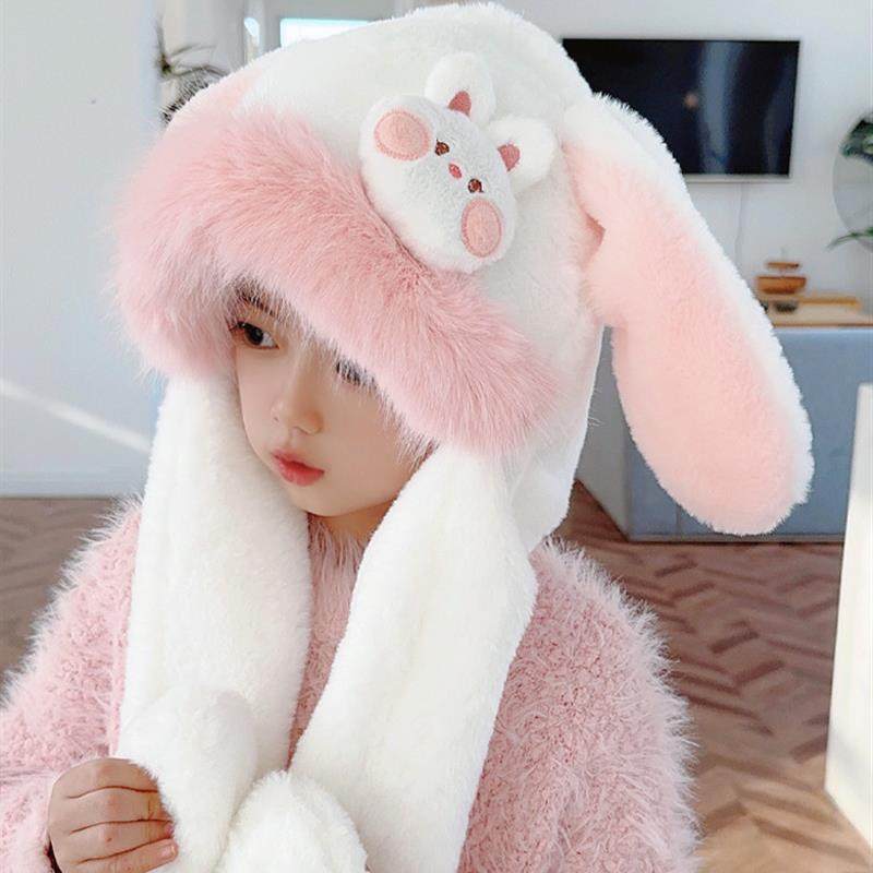耳朵会动可爱兔耳朵儿童帽子围巾一体冬季女孩毛绒护耳保暖雷锋帽,服饰配件/皮带/帽子/围巾,帽子,淘宝优惠券,粉丝福利购,淘宝优惠卷
