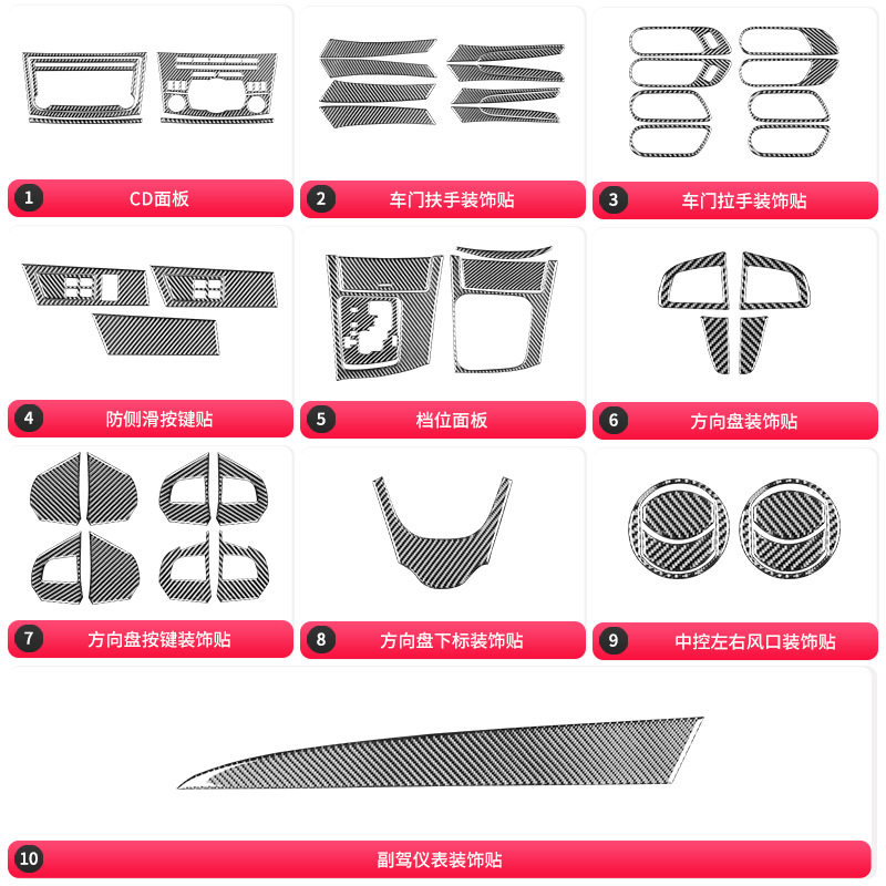 适用10-13款马自达3星骋碳纤维内饰风口仪表档位中控面板装饰改装