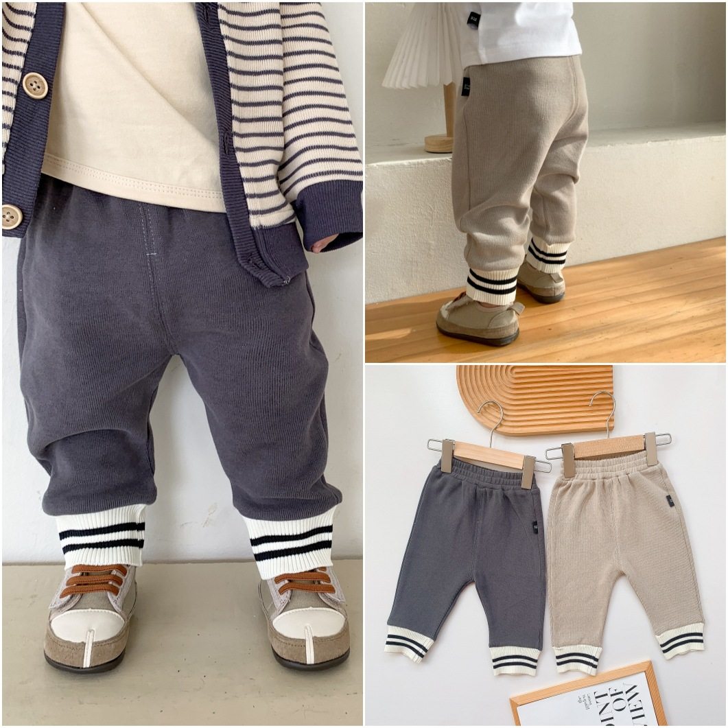 ins婴幼儿罗纹裤2025秋冬男女儿童休闲裤外穿长裤针织加绒运动裤