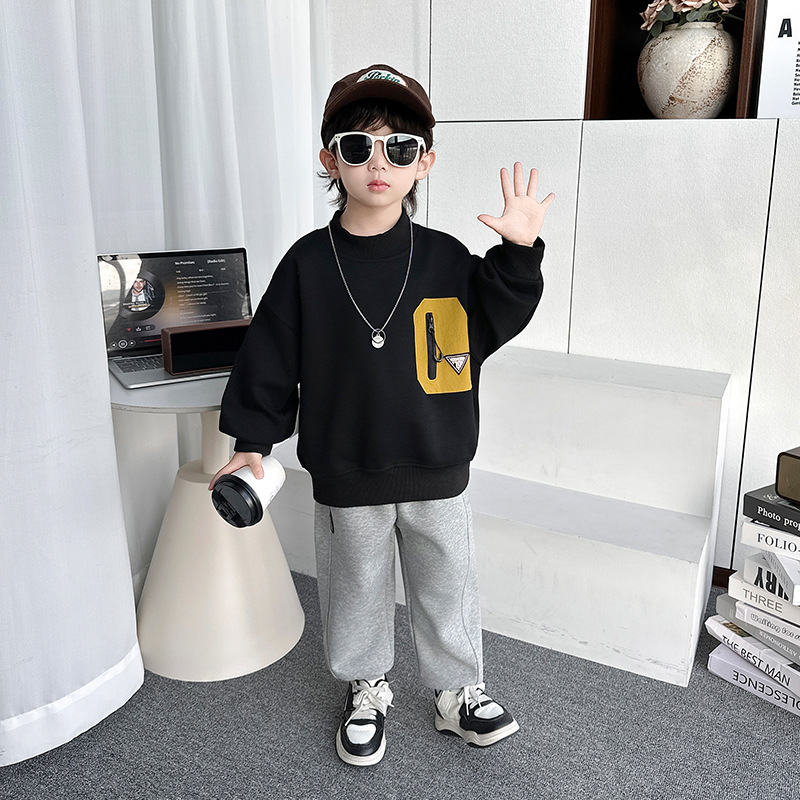 男童秋装棉布卫衣春秋新款儿童套头中小童痞帅透气打底衫洋气