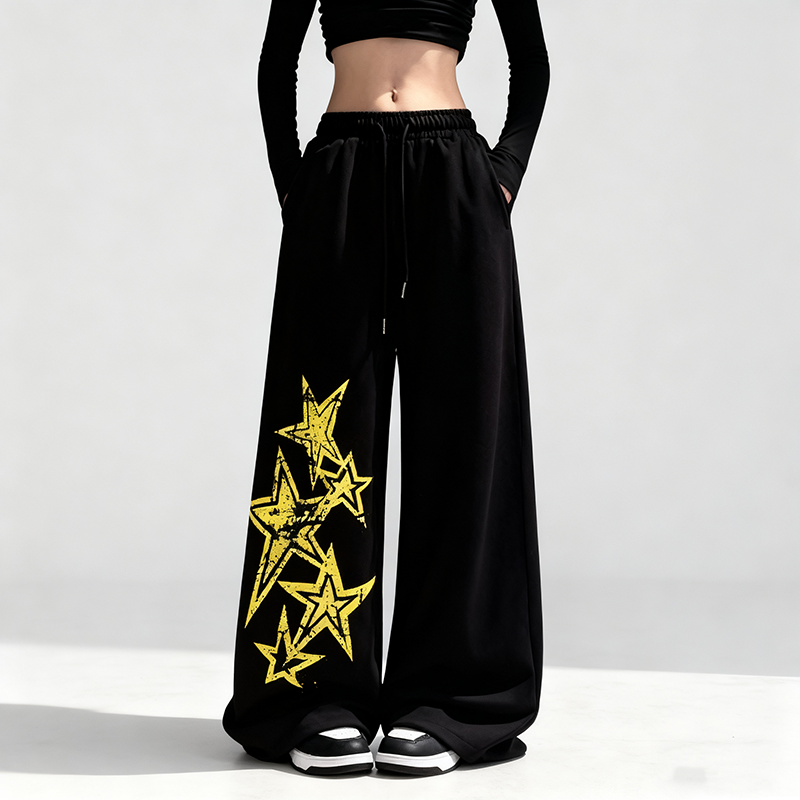 美式复古星星男卫裤女季jazz爵士舞运动裤宽松百搭阔腿裤子秋冬