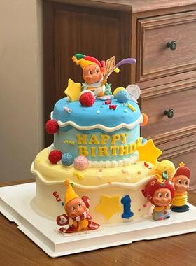 卡通星星人吹泡泡生日蛋糕装饰