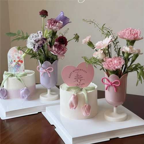2026母亲节郁金香花瓶蛋糕杯