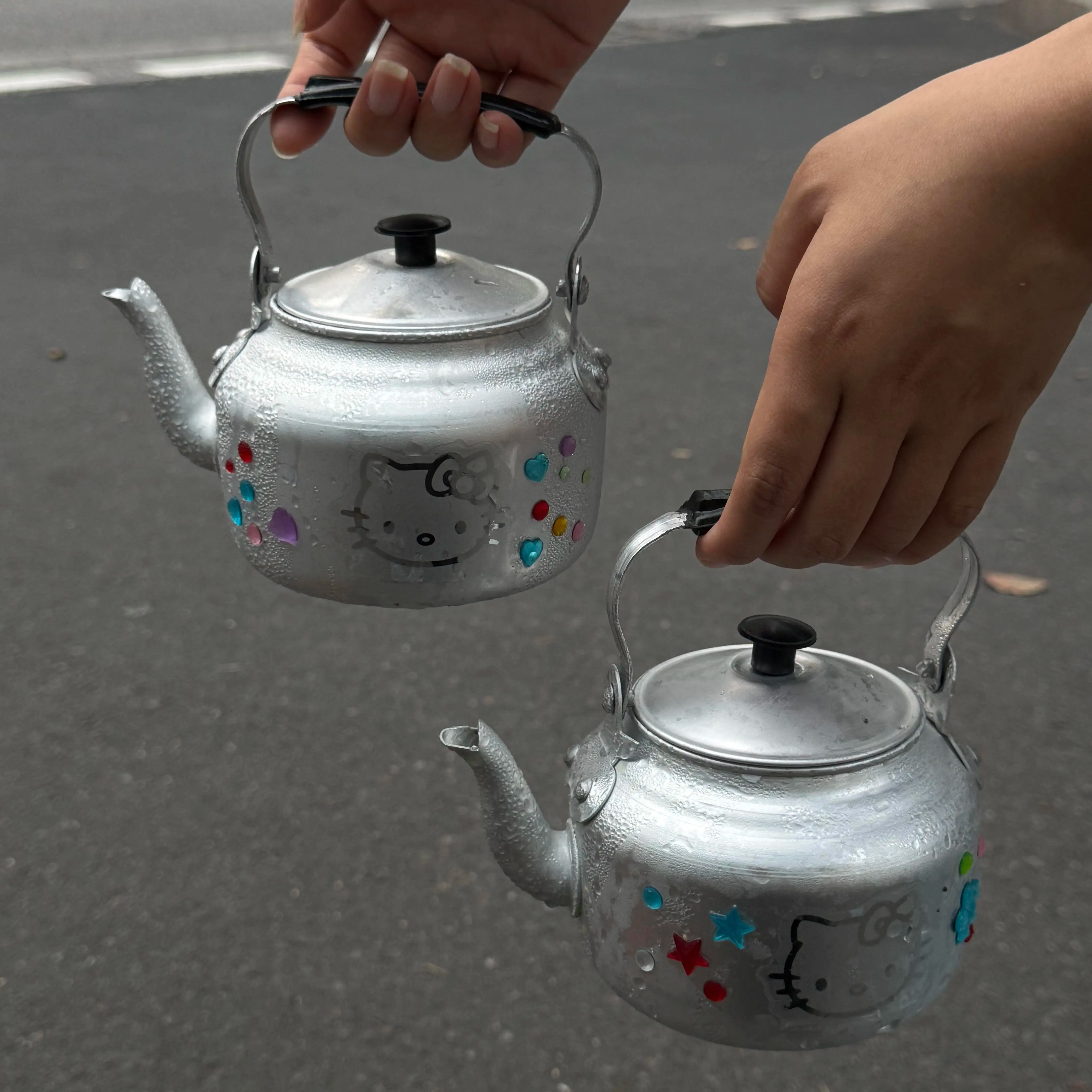 网红水吊子奶茶水壶复古银色烧水壶kt猫水吊子茶壶水壶蛋糕装饰